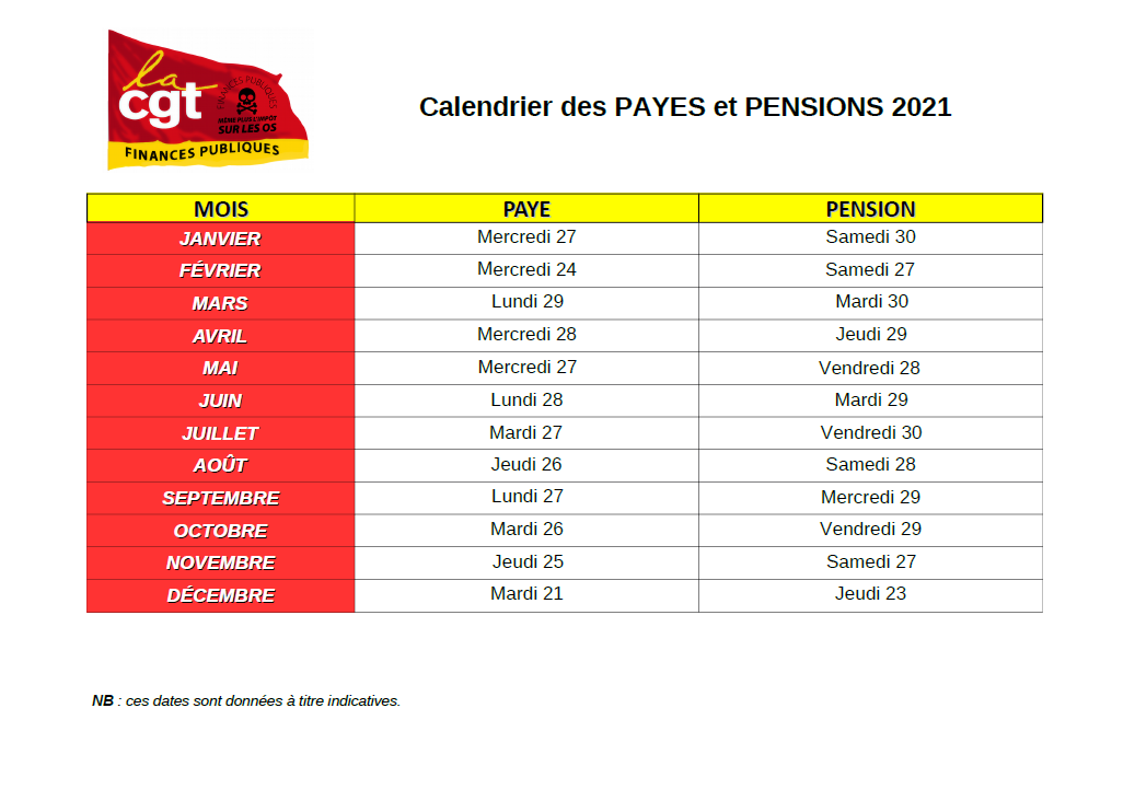 Calendrier Paye Dgfip 2022 Calendriers des Payes et pensions | CGT FINANCES PUBLIQUES