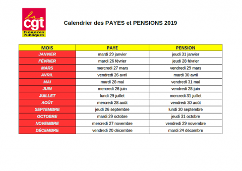Calendrier Paye Dgfip 2021 Calendrier des Payes et Pensions 2019 | CGT FINANCES PUBLIQUES